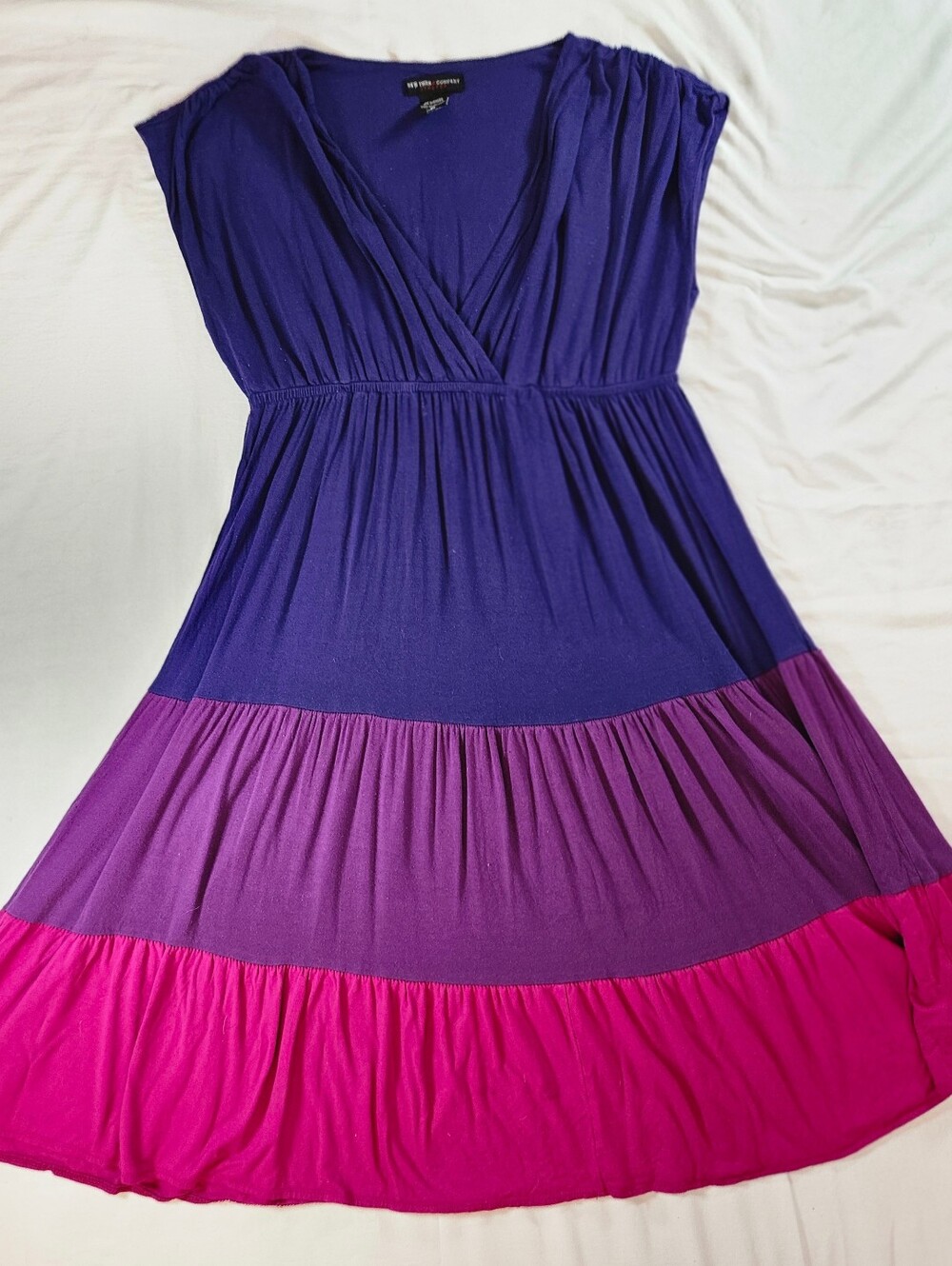 New York & Company Womens Purple & Pink Colorblock Sleeveless V-neck Dress Sz M